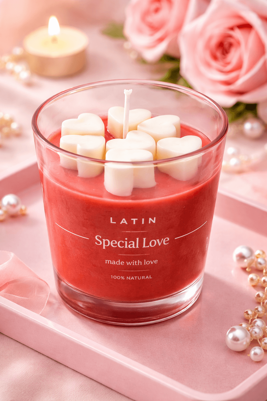 White hearts candle