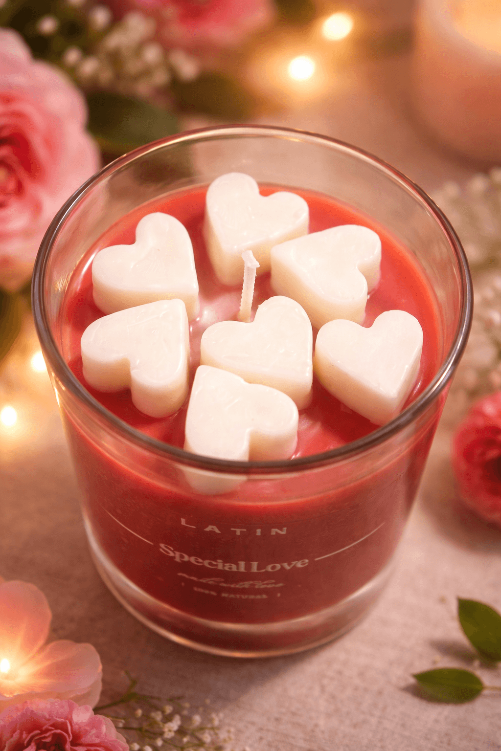 White hearts candle